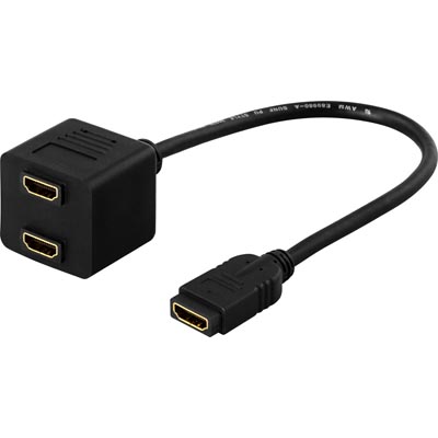 HDMI-förlängningskabel, Y-kabel, 1xHDMI hona till 2xHDMI hona - Svart